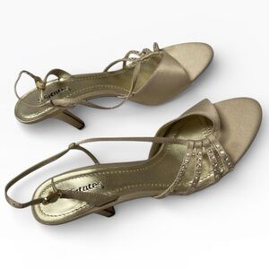 Statutes Champagne Rhinestone Heeled Formal Wedding Sandals Size 8